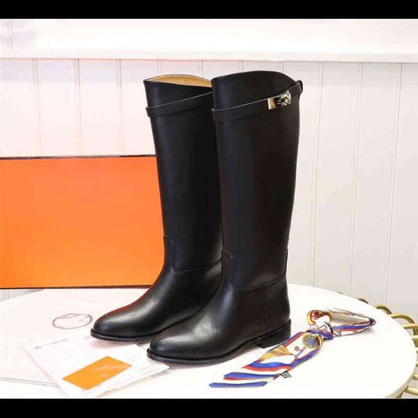 high woman boots women motorcycle booties belt strap metal shark lock flat heel knee r59z, Black