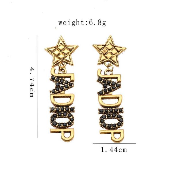simple 18k gold plated luxury brand designers double letters stud dangle hoop geometric women long tassel crystal rhinestone pearl earr246d, Silver