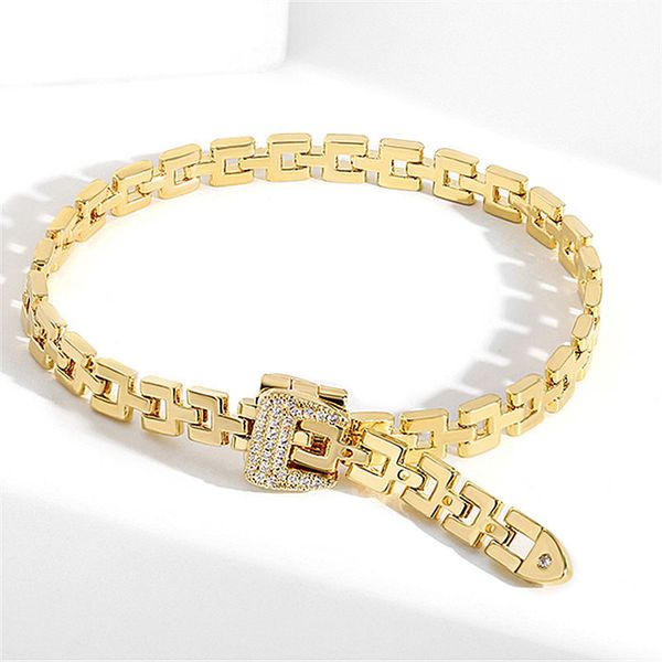 2023 copper gold-plated micro-inlaid zircon bracelet buckle chain female european and american personality adjustable belt lock chain no box, Black
2023 copper gold-plated micro-inlaid zircon bracelet buckle chain female european and american personality adjustable belt lock chain no box, Black