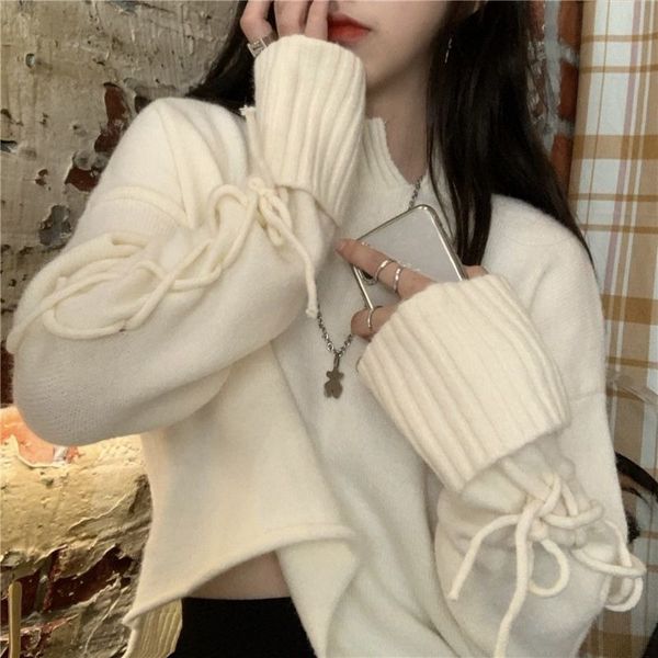 women s sweaters deeptown korean style beige crop sweater women irregular bandage oversize knitted jumper female solid chic fashion winter, White;black
women s sweaters deeptown korean style beige crop sweater women irregular bandage oversize knitted jumper female solid chic fashion winter, White;black