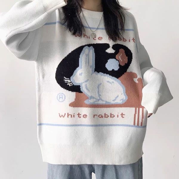 women s sweaters japanese preppy style cute white rabbit sweater korean sweet casual loose pullover autumn vintage harajuku women knitted 22, White;black
women s sweaters japanese preppy style cute white rabbit sweater korean sweet casual loose pullover autumn vintage harajuku women knitted 22, White;black