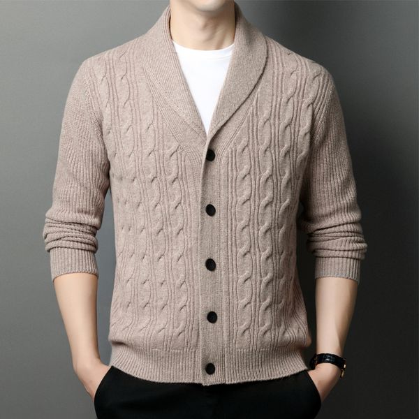 men s sweaters wool cardigan heavy thickening lapel button solid color green collar casual knitted coat 220909, White;black
men s sweaters wool cardigan heavy thickening lapel button solid color green collar casual knitted coat 220909, White;black