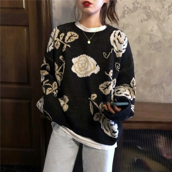 women s sweaters vintage women o neck long sleeve streetwear korean autumn winter flower jumper femme harajuku elegant pullovers 220908, White;black
women s sweaters vintage women o neck long sleeve streetwear korean autumn winter flower jumper femme harajuku elegant pullovers 220908, White;black
