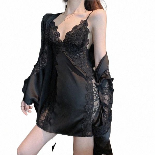 women's sleepwear nightgown women 2pcs nighty&robe set lace patchwork nightwear casual kimono bathrobe gown intimate lingerie silky hom, Black;red
women's sleepwear nightgown women 2pcs nighty&robe set lace patchwork nightwear casual kimono bathrobe gown intimate lingerie silky hom, Black;red