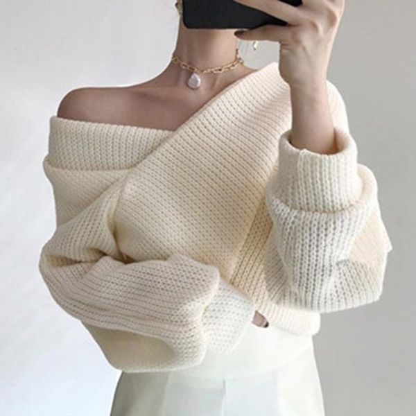 women s sweaters korean chic slash neck cross women vintage solid off shoulder office lady pullovers fashion knit sueter mujer 220908, White;black
women s sweaters korean chic slash neck cross women vintage solid off shoulder office lady pullovers fashion knit sueter mujer 220908, White;black