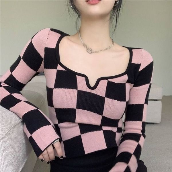 women s sweaters deeptown y2k korean style plaid pink cropped sweater womens harajuku white knitted crewneck jumper pullover female slim 220, White;black
women s sweaters deeptown y2k korean style plaid pink cropped sweater womens harajuku white knitted crewneck jumper pullover female slim 220, White;black