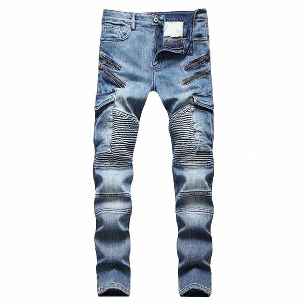 men's jeans men's jeans men biker streetwear zippers pleated stretch denim pants middle waist slim straight blue trousers c0fi#
men's jeans men's jeans men biker streetwear zippers pleated stretch denim pants middle waist slim straight blue trousers c0fi#