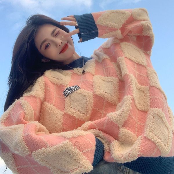 women s sweaters soft waxy diamond lattice knitted fashion sweater womens design sense loose lazy style winter sweaters 220908, White;black
women s sweaters soft waxy diamond lattice knitted fashion sweater womens design sense loose lazy style winter sweaters 220908, White;black