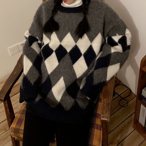 women s sweaters deeptown vintage aygyle printed knitted sweater women korean style oversize o neck long sleeve jumper for female autumn win, White;black
women s sweaters deeptown vintage aygyle printed knitted sweater women korean style oversize o neck long sleeve jumper for female autumn win, White;black
