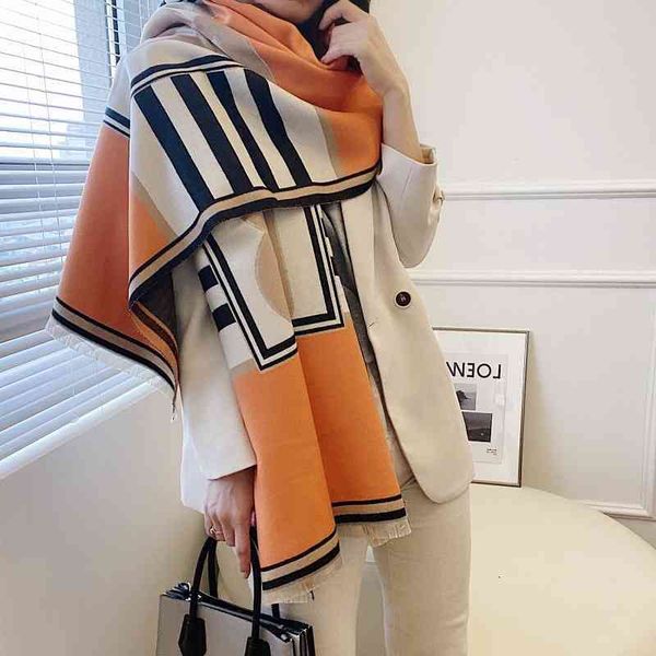 design new high-end double-sided orange cashmere scarf in women's sunscreen and dual-purpose bib shawl, Blue;gray 
design new high-end double-sided orange cashmere scarf in women's sunscreen and dual-purpose bib shawl, Blue;gray