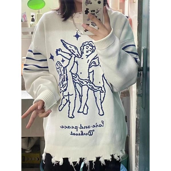 women s sweaters deeptown grunge gothic angel print oversize beige sweater women korean style punk hip hop long sleeve jumper female winter, White;black
women s sweaters deeptown grunge gothic angel print oversize beige sweater women korean style punk hip hop long sleeve jumper female winter, White;black