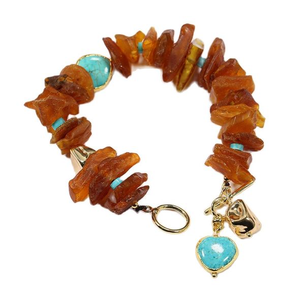 natural amber rough blue turquoise beaded strands heart golden beads charms bracelet 8'' for women simple jewelry gift, Black
natural amber rough blue turquoise beaded strands heart golden beads charms bracelet 8'' for women simple jewelry gift, Black