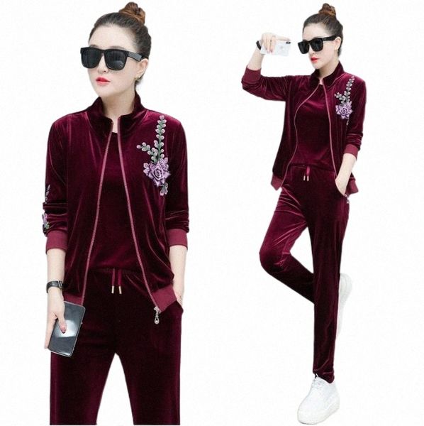 women's tracksuits elegant spring women gold velvet suits three piece set embroidery short jacket and vest pants tracksuits plus size w, Gray
women's tracksuits elegant spring women gold velvet suits three piece set embroidery short jacket and vest pants tracksuits plus size w, Gray