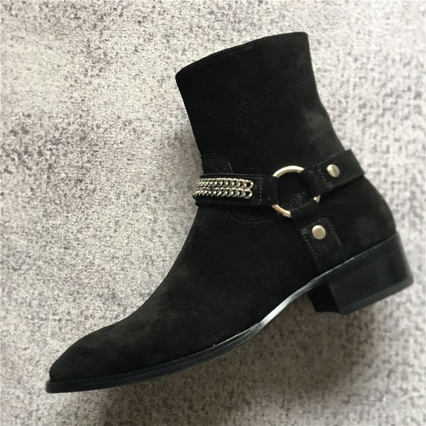 real picture handmade sliver chain decoration ankle strap suede black oblique zipper men chelsea boots genuine leather boots
real picture handmade sliver chain decoration ankle strap suede black oblique zipper men chelsea boots genuine leather boots