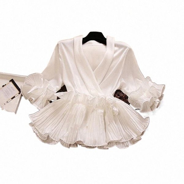 women's blouses & shirts lace up stain shirt women's three quarter sleeve shirts women blouses spring and autumn female deep v-nec, White
women's blouses & shirts lace up stain shirt women's three quarter sleeve shirts women blouses spring and autumn female deep v-nec, White