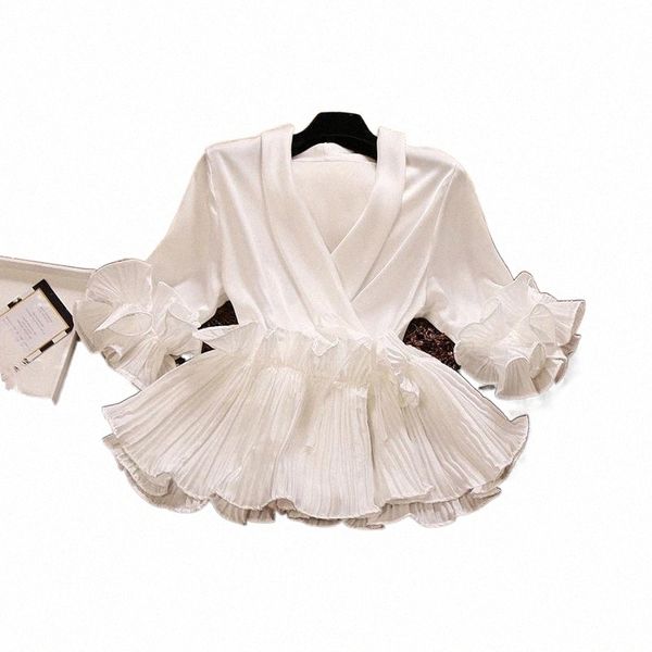 women's blouses & shirts lace up stain shirt women's three quarter sleeve shirts women blouses spring and autumn female deep v-nec, White
women's blouses & shirts lace up stain shirt women's three quarter sleeve shirts women blouses spring and autumn female deep v-nec, White