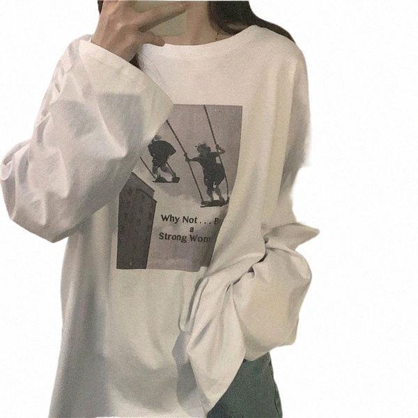 women's t-shirt women's t-shirt long sleeve t-shirts women spring o-neck printed korean hip hop street wear womens ulzzang ins gi, White 
women's t-shirt women's t-shirt long sleeve t-shirts women spring o-neck printed korean hip hop street wear womens ulzzang ins gi, White