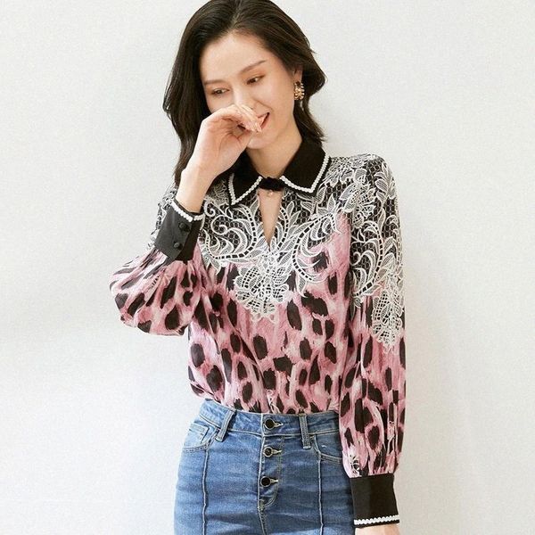 women's blouses & shirts 100% silk women's shirt turn down collar long sleeves leopard printed floral casual blouse blouses & shi, White 
women's blouses & shirts 100% silk women's shirt turn down collar long sleeves leopard printed floral casual blouse blouses & shi, White