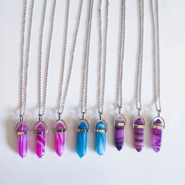 natural stone stripe agate hexagonal prism shape pendant necklaces reiki healing pendulum charms necklace for women jewelry, Silver
natural stone stripe agate hexagonal prism shape pendant necklaces reiki healing pendulum charms necklace for women jewelry, Silver