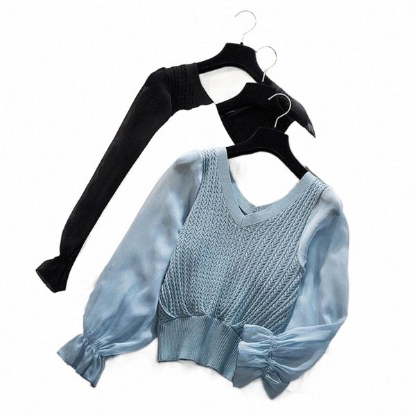 women's blouses & shirts chiffon patchwork knitted blouse women v-neck flare long sleeve spring shirts korean loose casual plus size 4x, White
women's blouses & shirts chiffon patchwork knitted blouse women v-neck flare long sleeve spring shirts korean loose casual plus size 4x, White