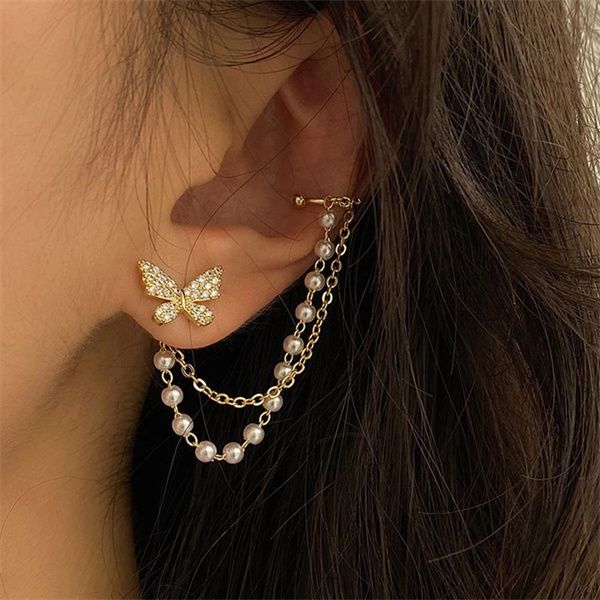 european and american french retro ear cuff hao shi butterfly pearl chain tassel earrings trendy hanging metal ear clip jewelry ab1004, Silver
european and american french retro ear cuff hao shi butterfly pearl chain tassel earrings trendy hanging metal ear clip jewelry ab1004, Silver