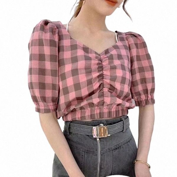 women's blouses & shirts vintage plaid blouses shirt women 2021 color block casual cool elegant puff sleeve v neck chic short blouse f, White
women's blouses & shirts vintage plaid blouses shirt women 2021 color block casual cool elegant puff sleeve v neck chic short blouse f, White