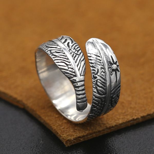 

925 sterling silver adjustable band rings crooked curly feather simple antique vintage handmade designer punk hip-hop jewelry accessories gi