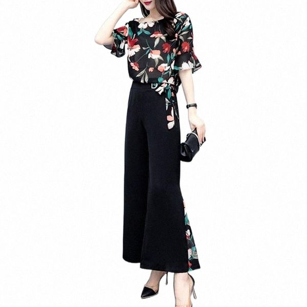 women's tracksuits summer chiffon floral print two piece sets women blouses and wide leg pants suits elegant fashion office ladies outf, Gray
women's tracksuits summer chiffon floral print two piece sets women blouses and wide leg pants suits elegant fashion office ladies outf, Gray