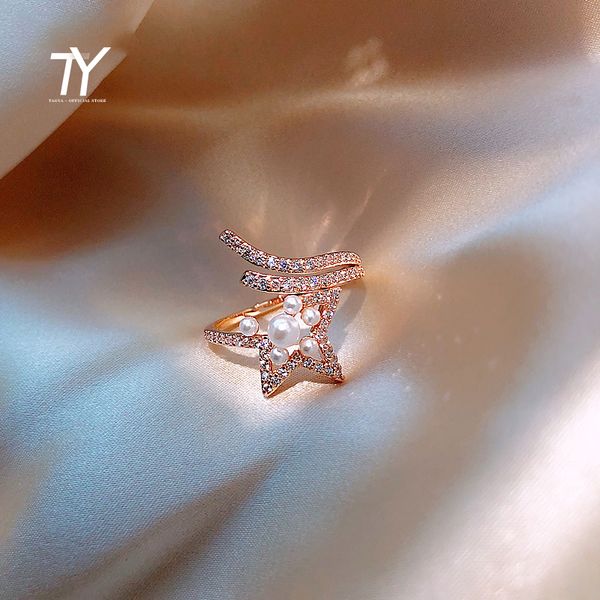 advanced design sense zircon pearl star shaped opening rings for woman fashion korean jewelry wedding party girl's unusual ring, Golden;silver
advanced design sense zircon pearl star shaped opening rings for woman fashion korean jewelry wedding party girl's unusual ring, Golden;silver