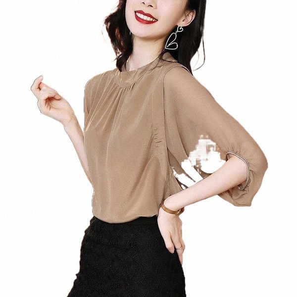 women's blouses & shirts artificial silk stand collar solid shirt female lantern sleeve stitching loose simple commuter blouse pullover, White
women's blouses & shirts artificial silk stand collar solid shirt female lantern sleeve stitching loose simple commuter blouse pullover, White