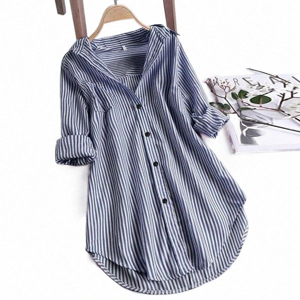 women's blouses & shirts women's blouses & shirts women femme stripe long sleeve turn-down collar button loose blouse shirt kobiet, White 
women's blouses & shirts women's blouses & shirts women femme stripe long sleeve turn-down collar button loose blouse shirt kobiet, White