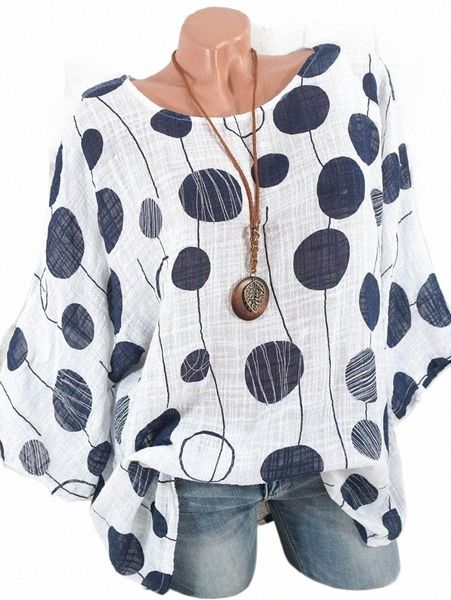 

women's blouses & shirts wipalo women spring summer plus size polka dot batwing sleeve blouse scoop neck three quarter casual loose shi, White