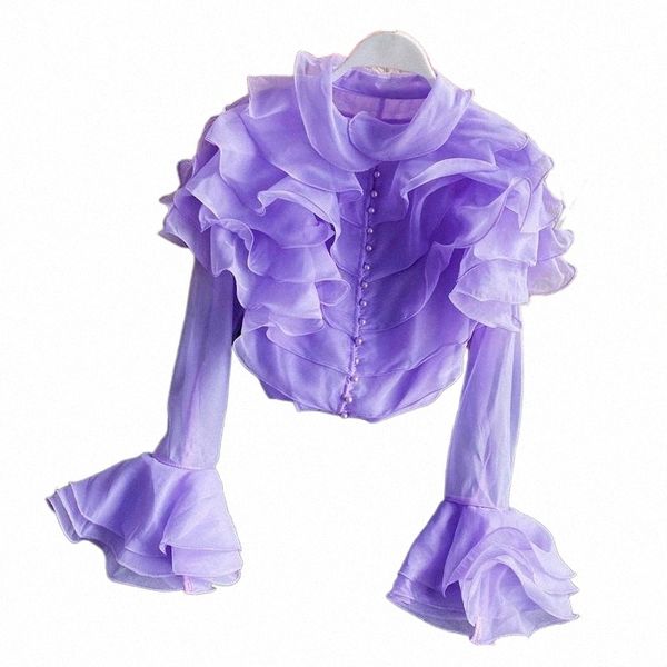women's blouses & shirts gagaok women chiffon blouses 2021 spring autumn solid stand flare sleeve ruffles high street shirt chic fashio, White
women's blouses & shirts gagaok women chiffon blouses 2021 spring autumn solid stand flare sleeve ruffles high street shirt chic fashio, White