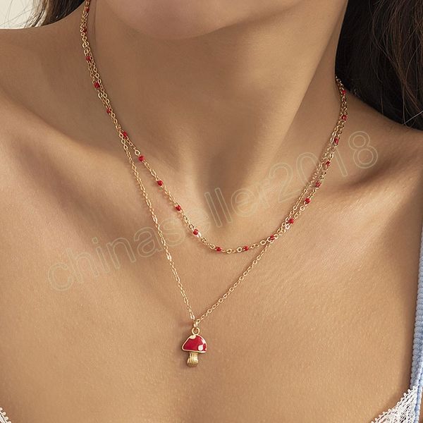 simple double layer metal clavicle necklace women retro creative red beads mushroom pendant necklaces girls fashion jewelry, Silver
simple double layer metal clavicle necklace women retro creative red beads mushroom pendant necklaces girls fashion jewelry, Silver