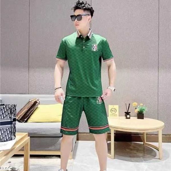 2022 summer personalized print embroidery label lapel short sleeve shorts set european fashion sports two piece set men, Gray
2022 summer personalized print embroidery label lapel short sleeve shorts set european fashion sports two piece set men, Gray