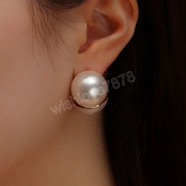 retro double sided imitation pearl stud earrings women's personality temperament creative earring girls fashion jewelry, Golden;silver 
retro double sided imitation pearl stud earrings women's personality temperament creative earring girls fashion jewelry, Golden;silver