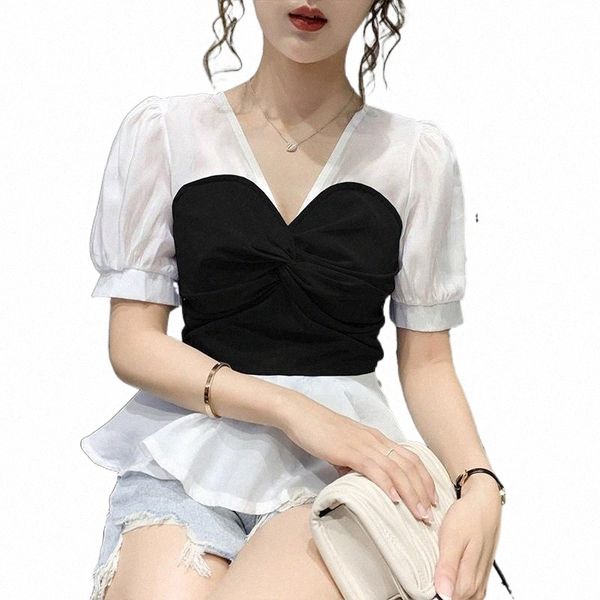 women's blouses & shirts patchwork blouse women french fake two-piece puff sleeve office lady japan style summer elegant koren 2021 wom, White
women's blouses & shirts patchwork blouse women french fake two-piece puff sleeve office lady japan style summer elegant koren 2021 wom, White