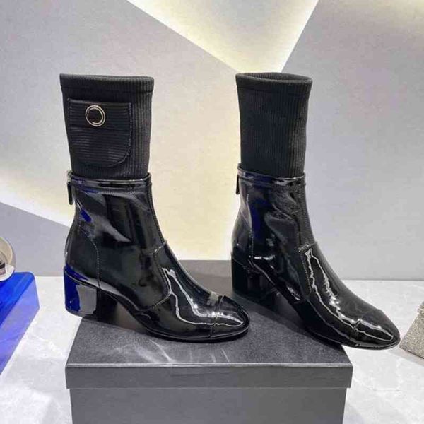 boots short boots women's early autumn patent leather round head socks back zipper british thick heel elastic thin, Black
boots short boots women's early autumn patent leather round head socks back zipper british thick heel elastic thin, Black