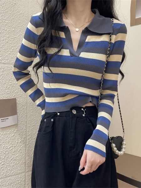 women's knits tees deeptown vintage striped sweater women harajuku knitted jumper retro v neck slim patchwork all match cropped korean, White
women's knits tees deeptown vintage striped sweater women harajuku knitted jumper retro v neck slim patchwork all match cropped korean, White