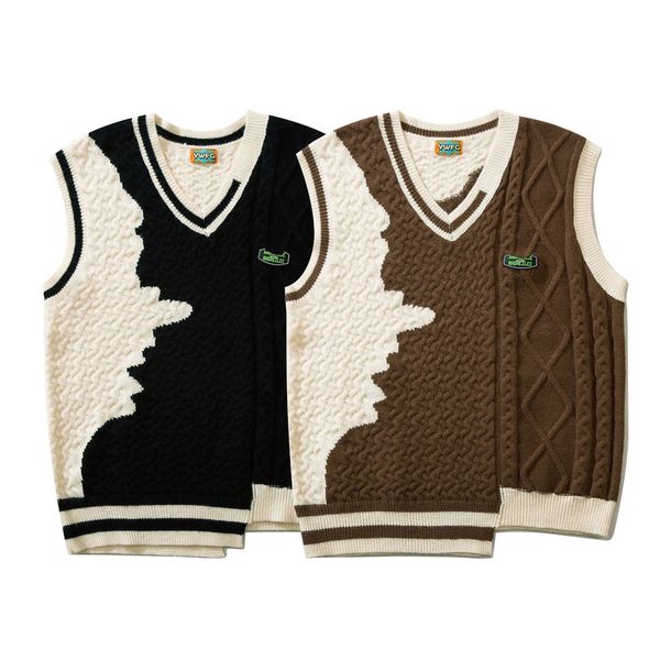 men s sweaters houzhou irregular sweater vest knitted sleeveless men retro v neck pullover korean style japanese streetwear 220912, White;black
men s sweaters houzhou irregular sweater vest knitted sleeveless men retro v neck pullover korean style japanese streetwear 220912, White;black