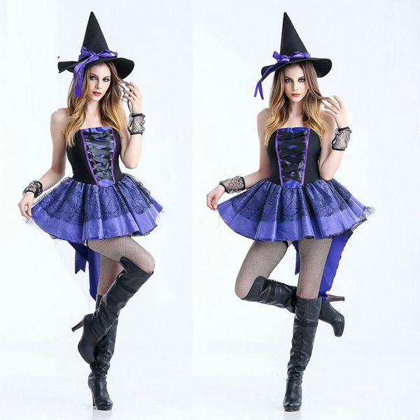 halloween party dress purple witch robe swallowtail sorceress party game, White;black
halloween party dress purple witch robe swallowtail sorceress party game, White;black