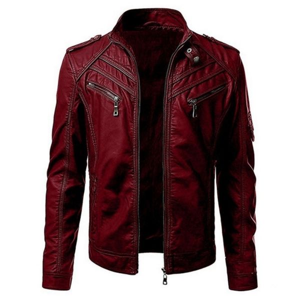 men's leather faux brand foreign trade european and american men's jacket youth stand collar punk motorcycle leather coat 220912, Black 
men's leather faux brand foreign trade european and american men's jacket youth stand collar punk motorcycle leather coat 220912, Black