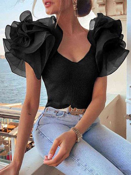women's women elegant fashion female casual brief ribbed layered ruffles short sleevel v neck slim fit blouse t220825, White
women's women elegant fashion female casual brief ribbed layered ruffles short sleevel v neck slim fit blouse t220825, White