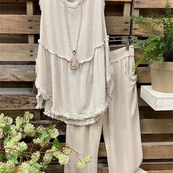 women's two piece pants cotton linen summer two piece set women casual solid sleeveless frayed o neck vest shirt wide leg pants trouser, White
women's two piece pants cotton linen summer two piece set women casual solid sleeveless frayed o neck vest shirt wide leg pants trouser, White