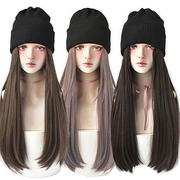 beanie skull caps beanies hat with hair wigs for women 24 inch long straight synthetic wig warm soft ski knitted autumn winter cap 220912, Blue;gray
beanie skull caps beanies hat with hair wigs for women 24 inch long straight synthetic wig warm soft ski knitted autumn winter cap 220912, Blue;gray