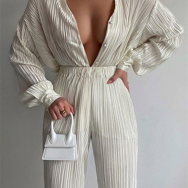women's two piece pants green women's shirt pleated two piece set loose high waist wide leg pants suit casual elegant office ladie, White
women's two piece pants green women's shirt pleated two piece set loose high waist wide leg pants suit casual elegant office ladie, White
