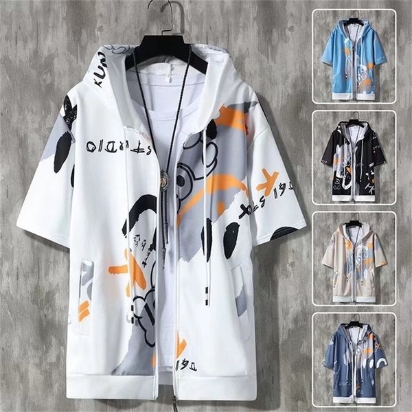 men's hoodies sweatshirts summer korean fashion harajuku streetwear short sleeve hoodie casual clothing hooded zipper sweatshirt 220912, Black
men's hoodies sweatshirts summer korean fashion harajuku streetwear short sleeve hoodie casual clothing hooded zipper sweatshirt 220912, Black