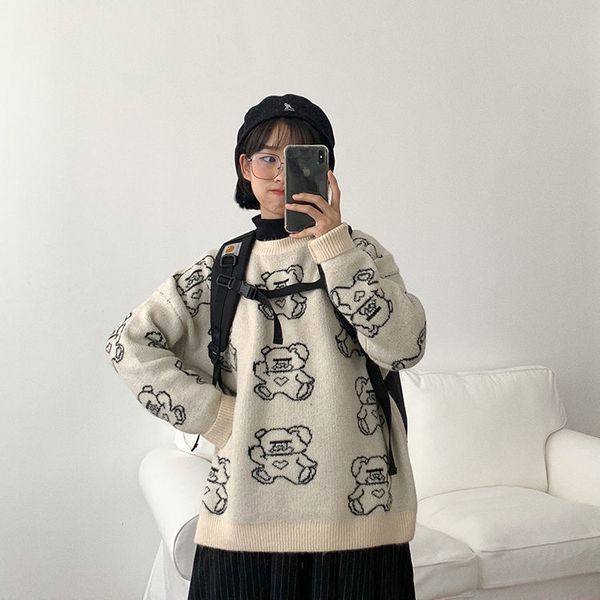 women's knits tees korean style sweater female girl student loose hedging bear jacquard all match knit pullovers outerwear autumn and, White
women's knits tees korean style sweater female girl student loose hedging bear jacquard all match knit pullovers outerwear autumn and, White