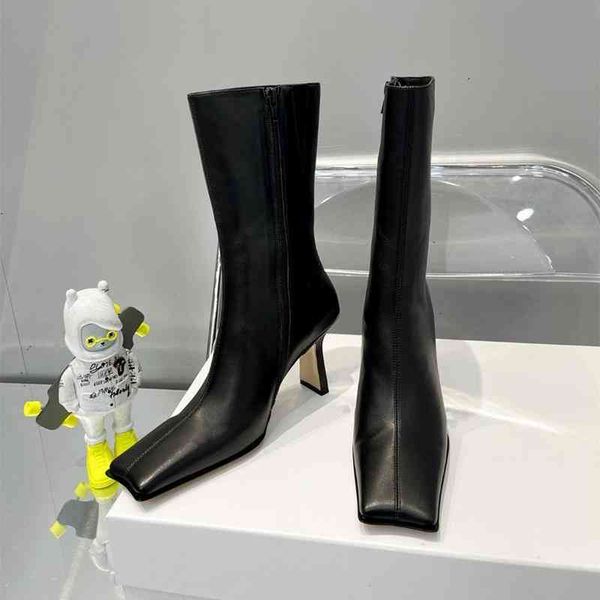 boots short boots women's early autumn fashionable duckbill leather square head thin heel high medium tube martin, Black
boots short boots women's early autumn fashionable duckbill leather square head thin heel high medium tube martin, Black