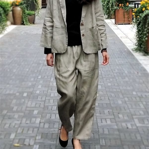 women's two piece pants women loose linen suits solid color vintage flax suits blazer elastic waist pants female suits 220912, White
women's two piece pants women loose linen suits solid color vintage flax suits blazer elastic waist pants female suits 220912, White